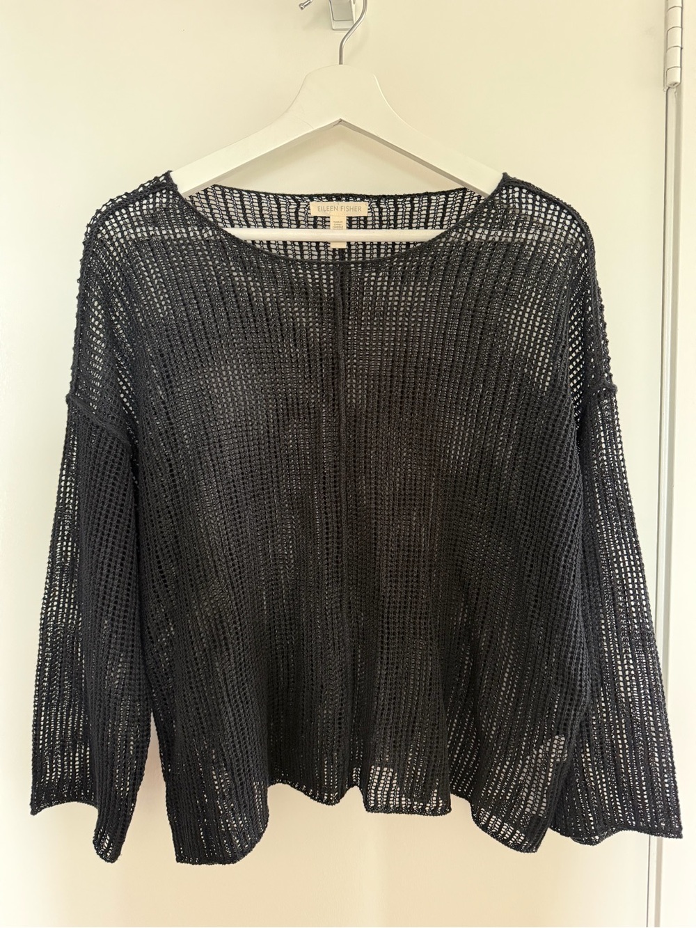 Eileen Fisher | Black Open-Weave Crewneck Sweater